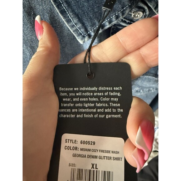 True Religion Georgia Denim Glitter Shirt XL Dark Wash Button Up - Picture 4 of 4